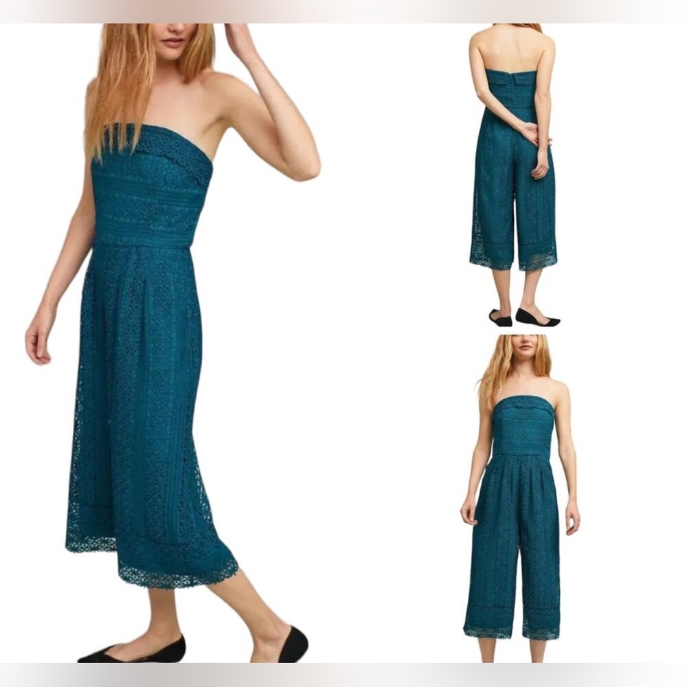 Greylin Teal Strapless Lace Dress